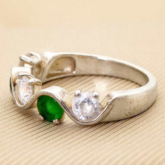 Elegant CZ Emerald and CZ Diamond Accent Ring, Yellow Gold Plating On 925 Silver - Picture 3 of 5